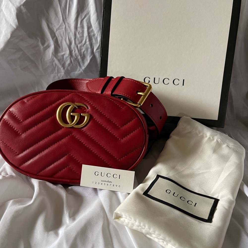 Gucci Marmont Red Leather Belt Bag